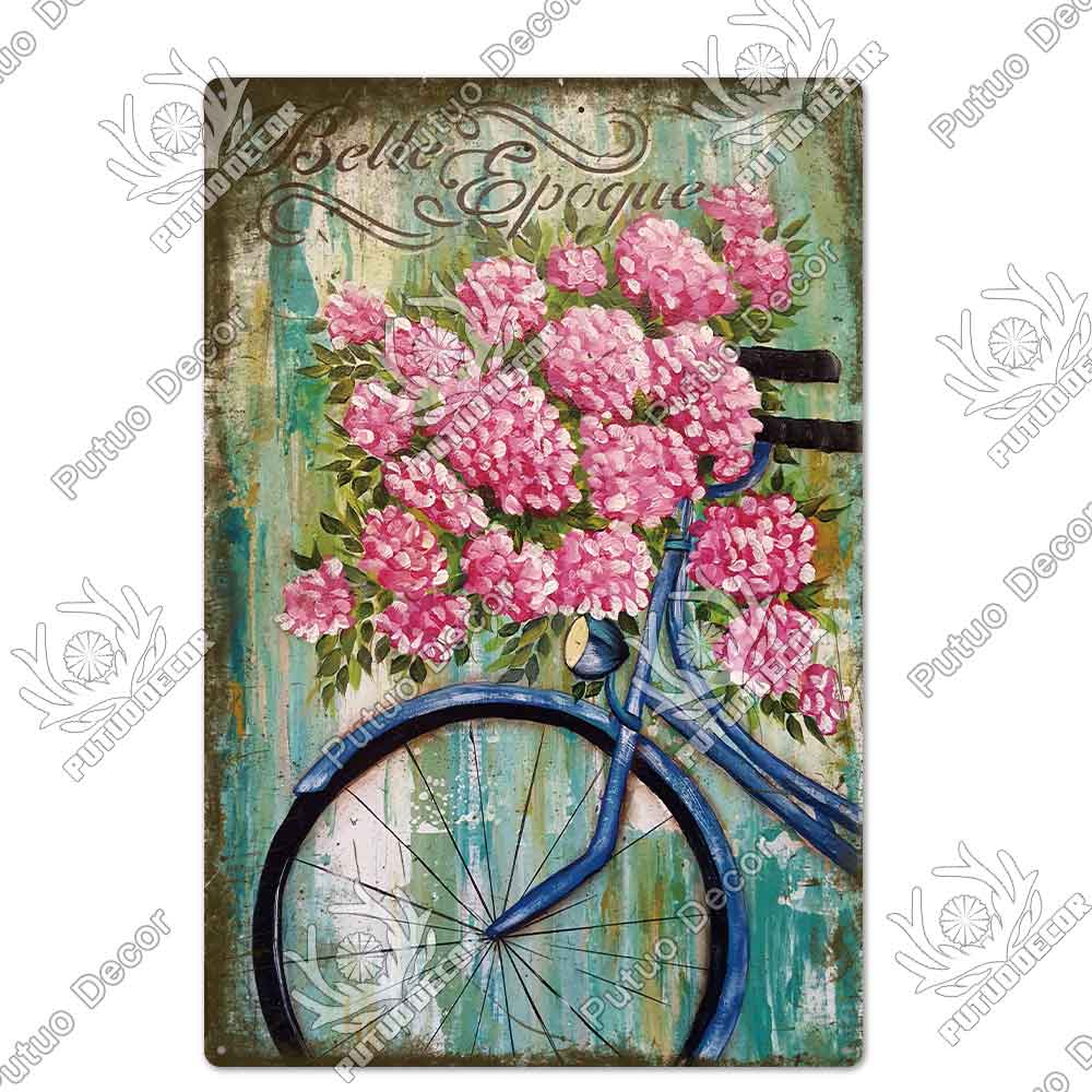 Putuo Decor Цветок Винтажная Металлическая Табличка Жестяная Табличка Декоративная Табличка Сад Гостиная Кухня Клуб Декор Настенное Украшение