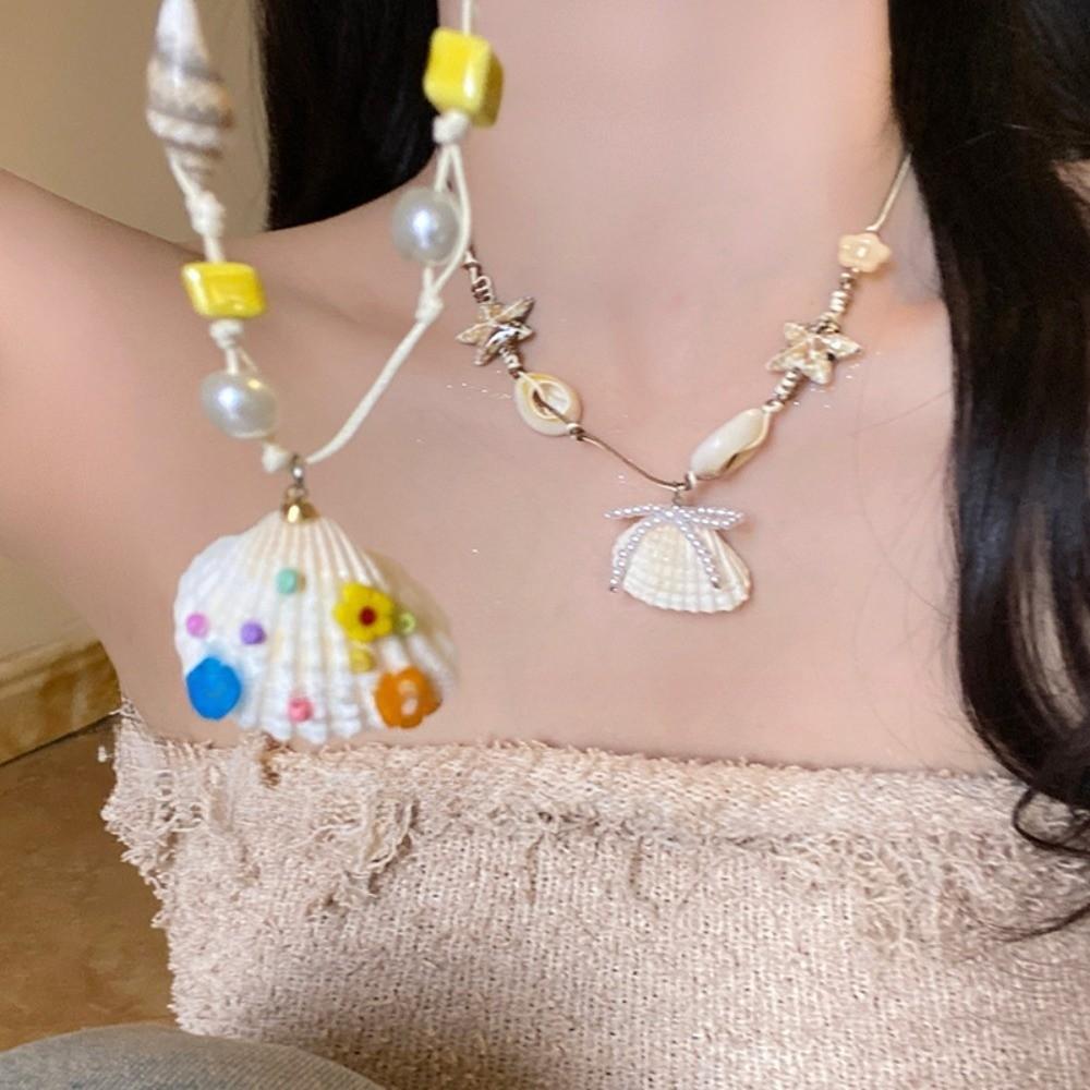 Pearl Shell Starfish Necklace Summer Sea Series Starfish Beach Neck Chain Daily