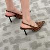 2025 New Bag Head Light Mouth Leopard Print Satin Word with Sandals Women's Summer Sexy Temperament Pointed Head Stiletto High Heels