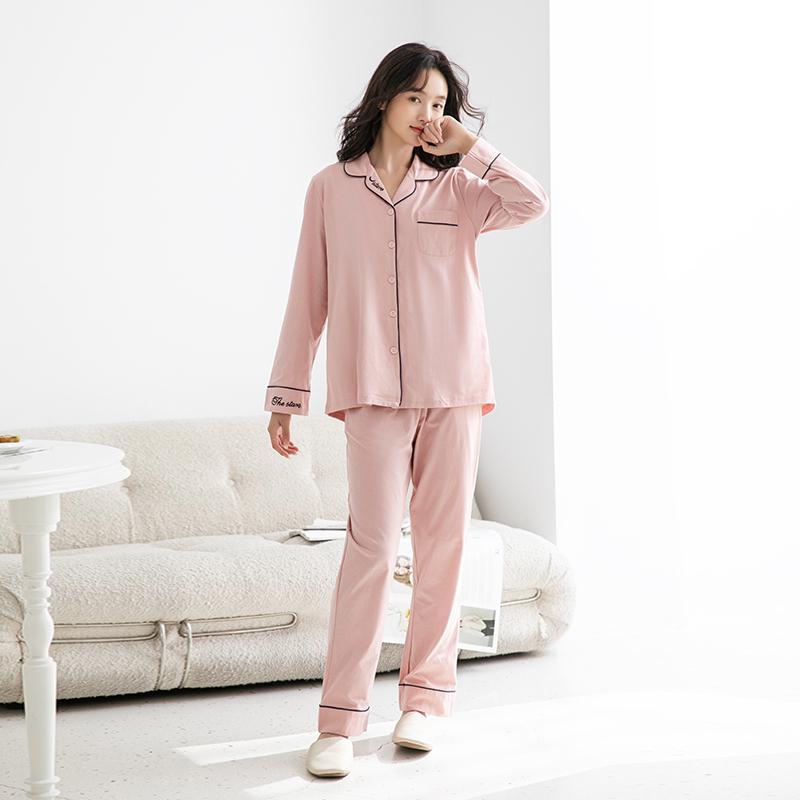 Fenteng New Spring and Autumn Collection Cute Embroidered Cardigan Buckle Cotton Comfortable Long Sleeve Home Clothes Women's Sleepwear