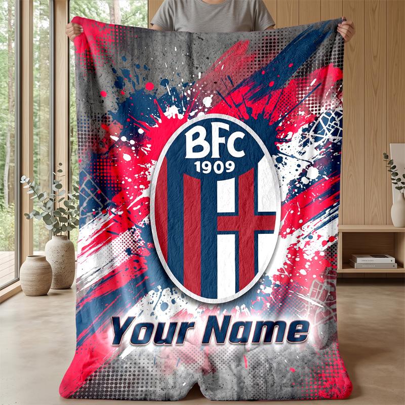 Custom Text Flannel Throw Blanket, Lightweight Cozy Bed Sofa BlanketBologna FC