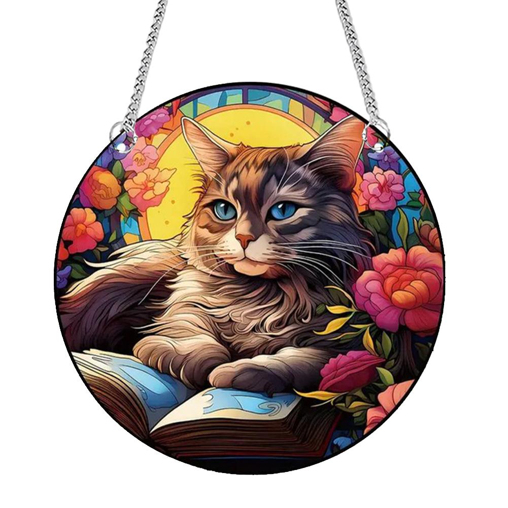 Панель для украшения дома «Ловец солнца» Водонепроницаемая акриловая оконная панель Подвесная книга-ловец солнца и кошка Витражное стекло «Древо жизни»