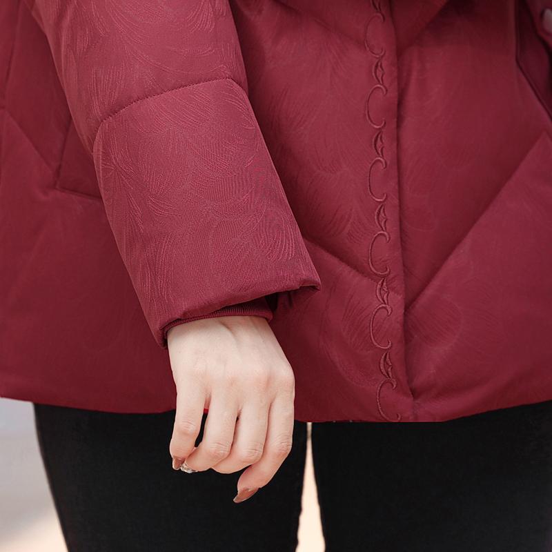 Зимнее короткое пуховое пальто для женщин, винтажная верхняя одежда больших размеров с капюшоном, элегантная, толстая, теплая, с вышивкой, пуховик, женские парки