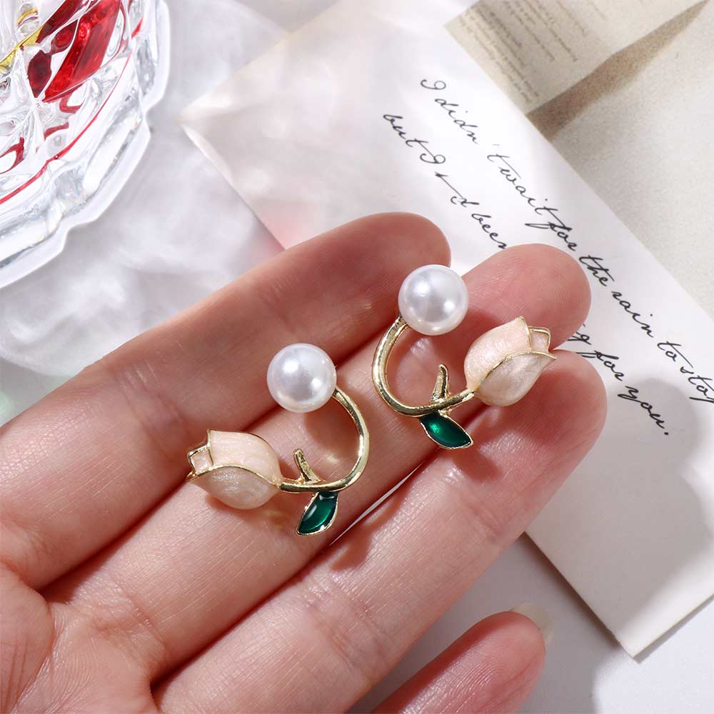 Wedding Party Jewelry Accessories Flower Ear Studs Tulip Earrings Pearl Ear Hook Women Pearl Studs