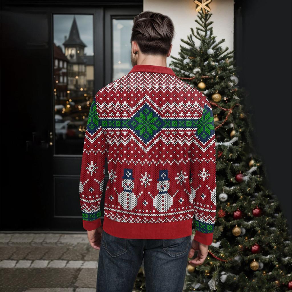 Men's Christmas Cotton Pullover Long Sleeve Outdoor Shirt Vintage Corduroy Button Stand Collar Shirt Casual Sweatshirt Christmas Print Top