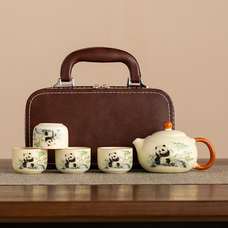 Набор для чая Guofeng Mengqu Ru Kiln Панда Китайский набор Дом Офис Посуда для чая Кунг-фу Бизнес Премиум подарки