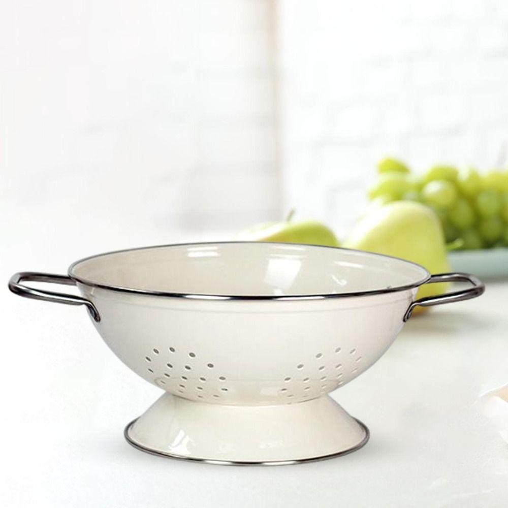 Rust-proof Enamel Coated Fruit Basket Carbon Steel Vegetable Strainer  Countertop