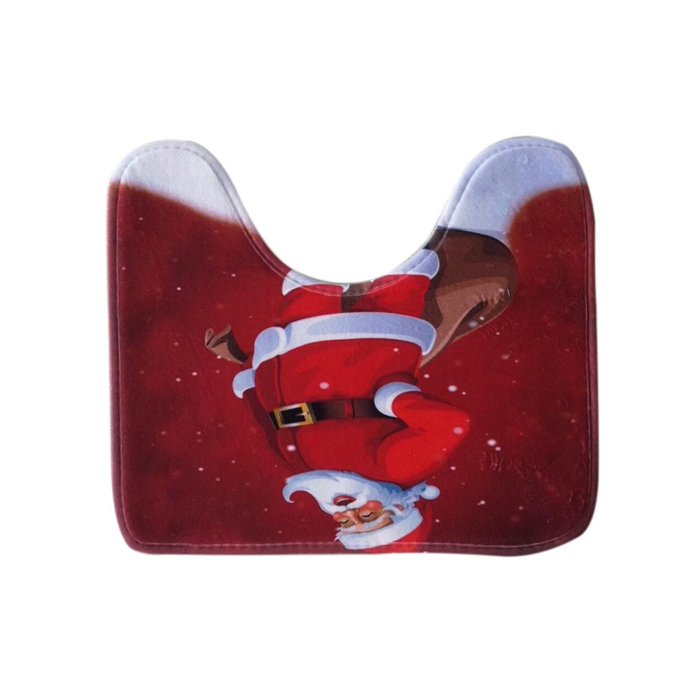 3Pcs/Set Home Bathroom Decor Christmas Elk Tree Printed Non-Slip Floor Mat Bath Mat + Pedestal Rug + Lid Toilet Cover Christmas Decoration Gifts