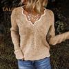 Women's Long Sleeve Sweater Loose Fit V-Neck Knitted Sweater Lady Casual Jumper Pullover Top for Autumn Winter