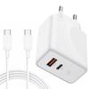 30W Fast Charger - White - 2 USB-C Ports - 20W 1M Cable - Compatible iPhone 15/16