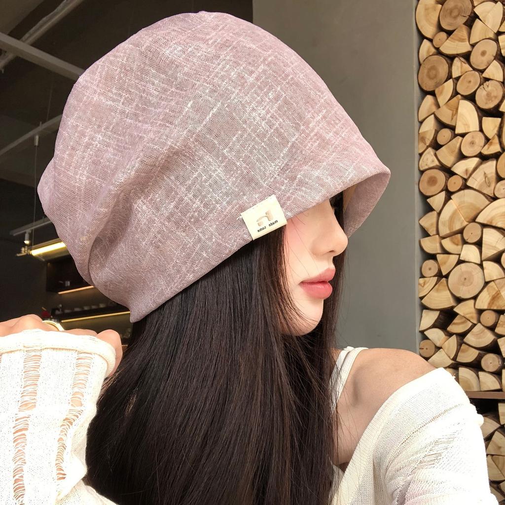 New solid color plaid stack hat women's spring and autumn big head circumference shows a small face cold hat sweet bag head hat