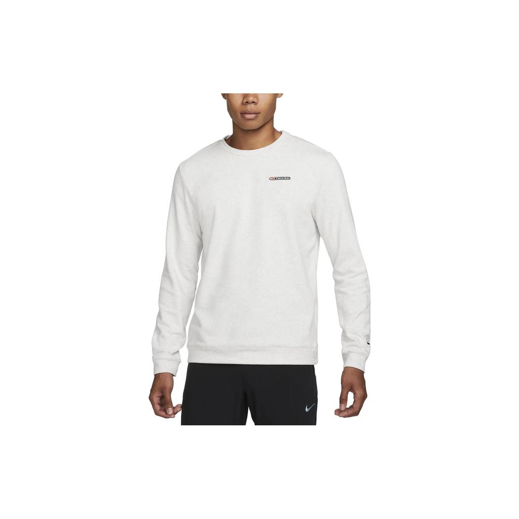 Nike Удобная мужская толстовка с круглым вырезом и вышитым логотипом Dri-FIT Track Club, белая FB5508-025