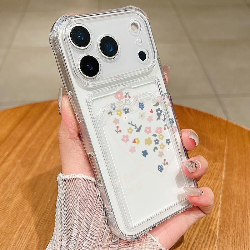 Чехол-кошелек с карманом для карт из ТПУ для iPhone 17 Pro Air 16e 16 15 14 13 Pro Max 12 11, цветной, с узором в виде сердечек, мягкая задняя крышка