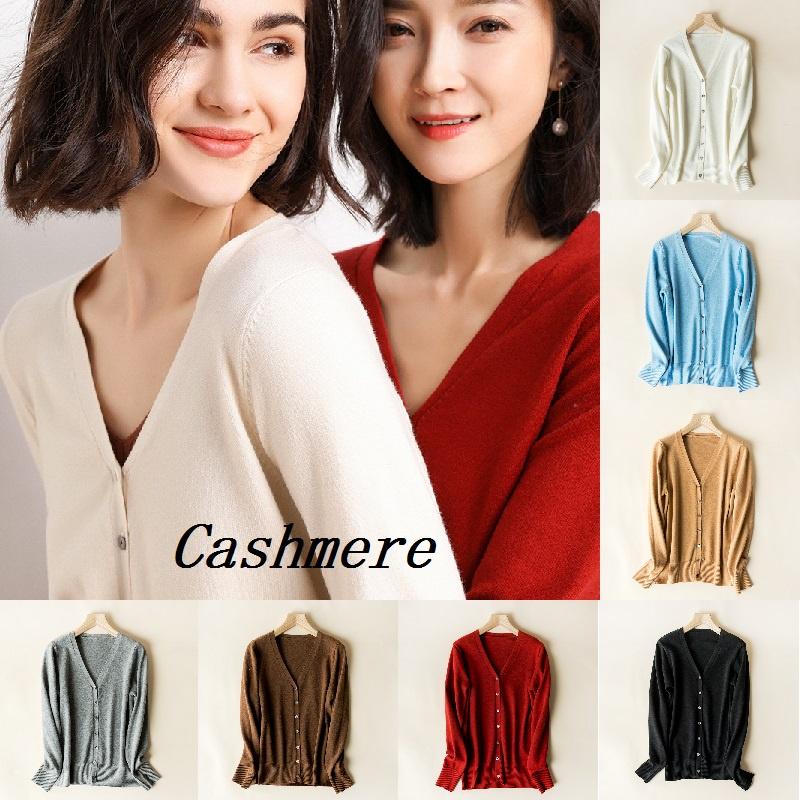 Luxurious Ladies Knitted V-neck Cashmere Sweater Cardigan With Long Sleeves And Soft Material
