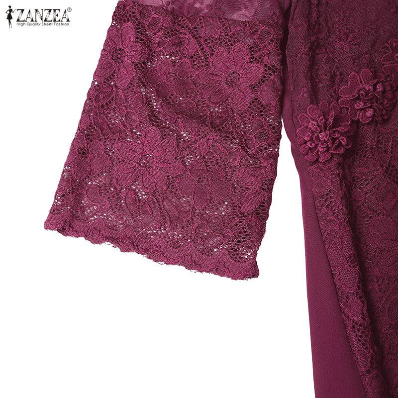 ZANZEA Женское повседневное элегантное кружевное платье с круглым вырезом и рукавами 3/4