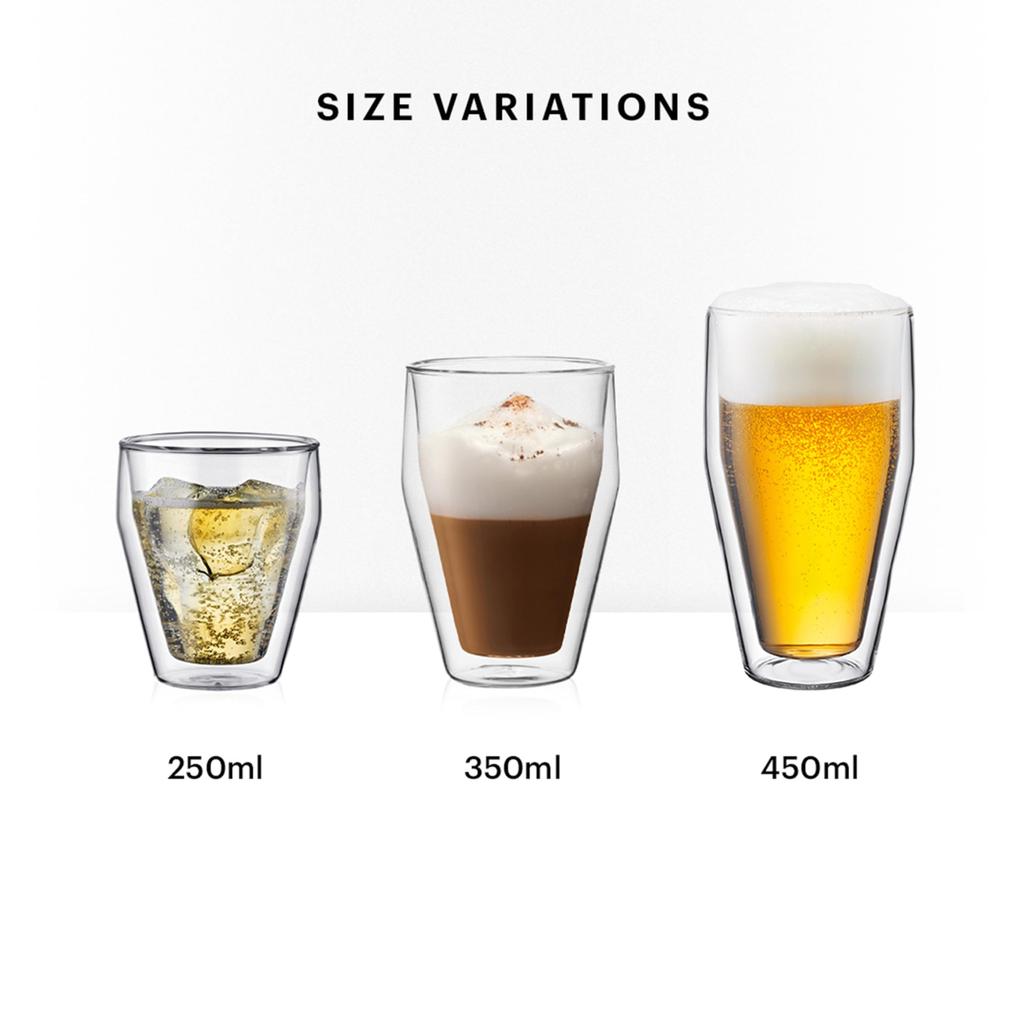BODUM Glass Cup Tumbler TITLIS Double Wall Glass 450ml Set of 2 Heat and Cold Retention Double Walled Heat Resistant Glass Microwave Safe Oven Safe