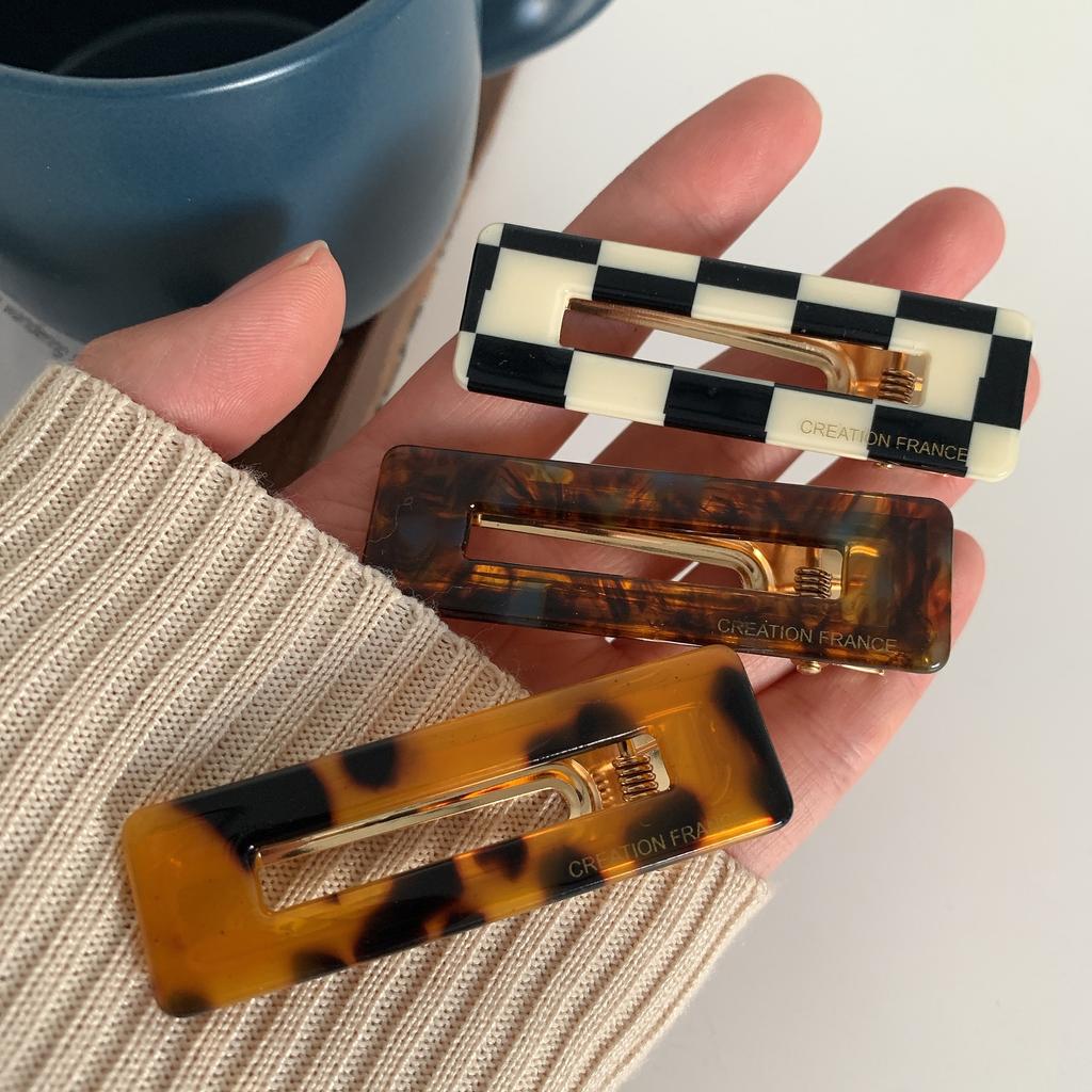 Полая квадратная заколка для волос с уксусной кислотой, черно-белая заколка для утиного клюва в шахматном порядке, заколка для утиного клюва для девочек, заколка для утиного клюва с цветочным рисунком, заколка для боковой челки