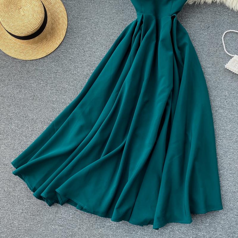 Винтажное платье в стиле 2024 года с V-образным вырезом, открытой спиной, однотонное, приталенное, длинное