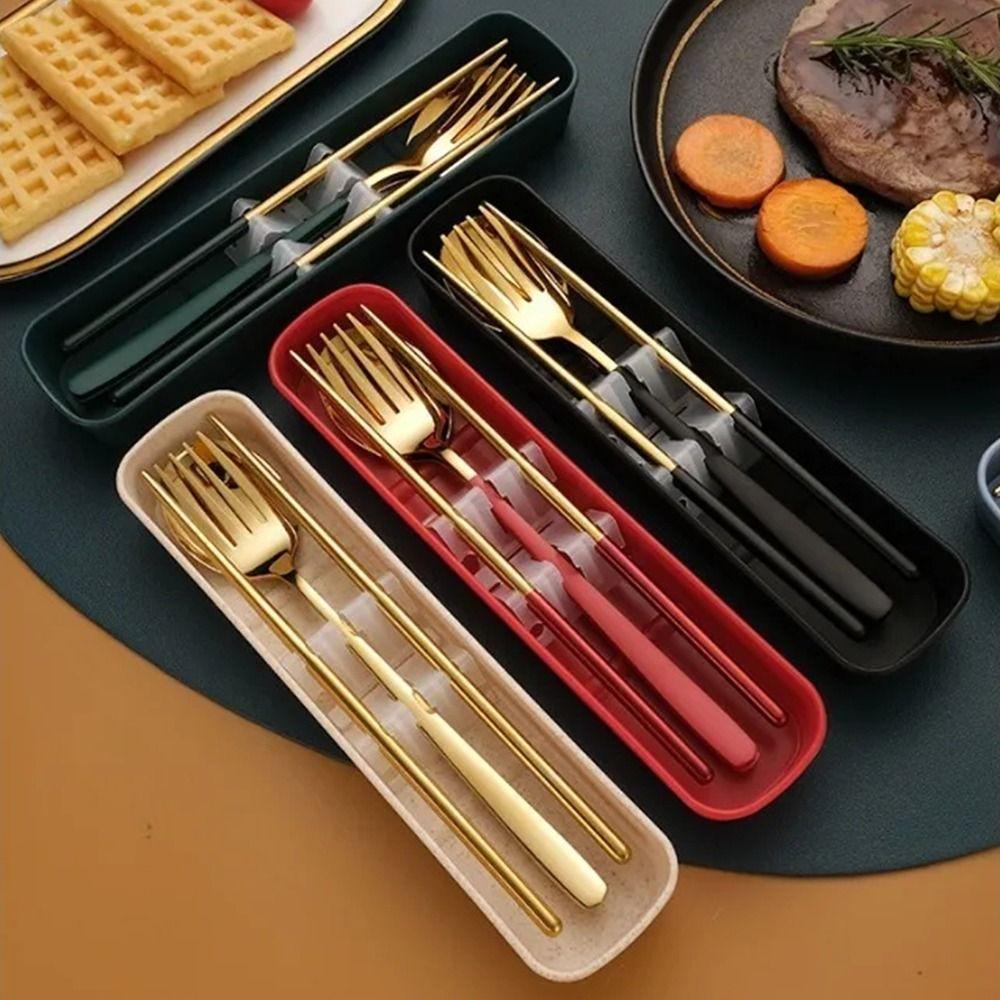 3 in 1 Tableware Set Stainless Steel Travel Flatware Durable Travel Cutlery Set  Outdoor