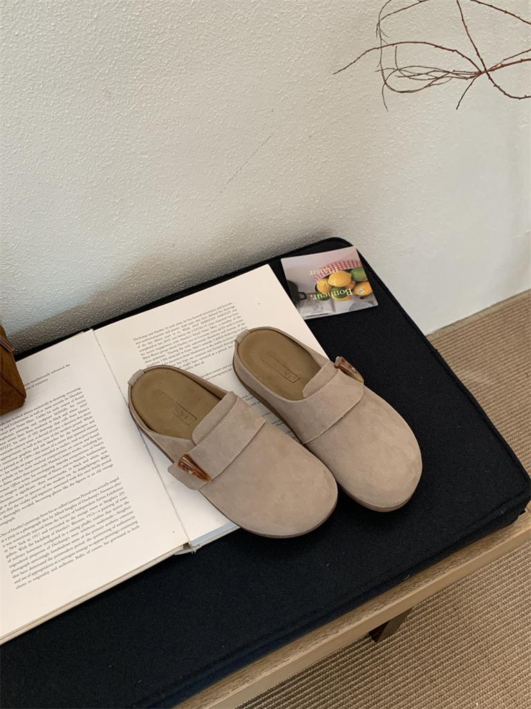 Версия! Ретро пряжка на ремне толстая подошва Birkenstock голова сумки полушлепанцы женские 2025 весна и осень Мори ленивые Бокен туфли