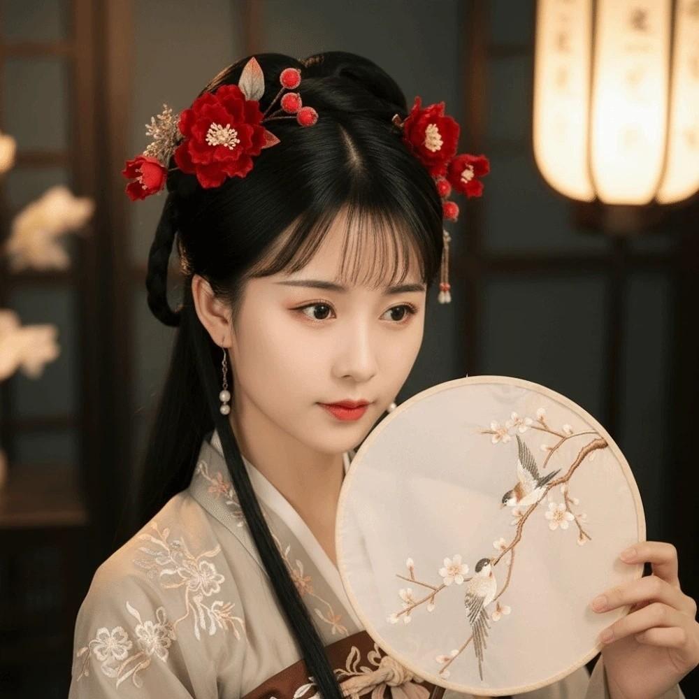 Beads Chinese Ancient Hairpins Headwear Exquisite Fairy Side Clips Hanfu Flower Hair Clips Wedding