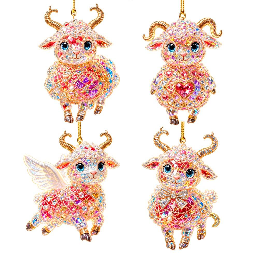 2D Flat Goat Hanging Ornament Set Shining Animal Hanging Decoration Holiday Party Decor