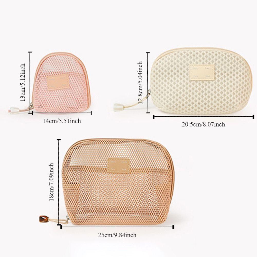 Solid Color Mesh Cosmetic Bag S/M/L Toiletry Storage Bag Multi-function Makeup Pouch Office