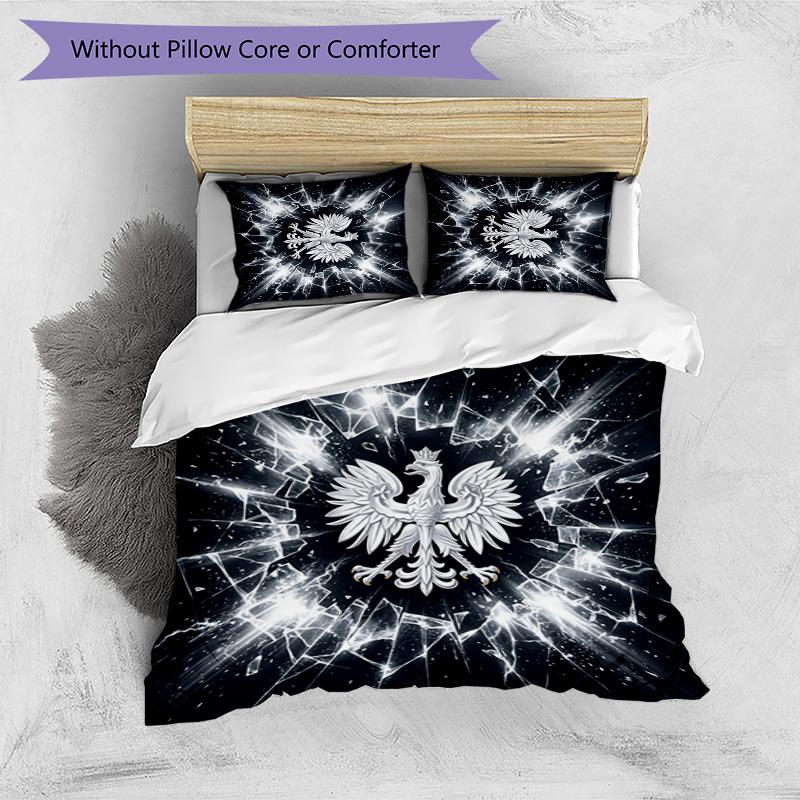Poland Football Printed Bedding 3 Piece Set Cozy Breathable Bed Cover Set as Housewarming Holiday Gift