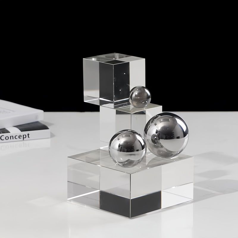 Modern Geometric Transparent Crystal Sculpture Accessories Office Desk Furnishing Decoration Home Room Table Figurines Ornaments