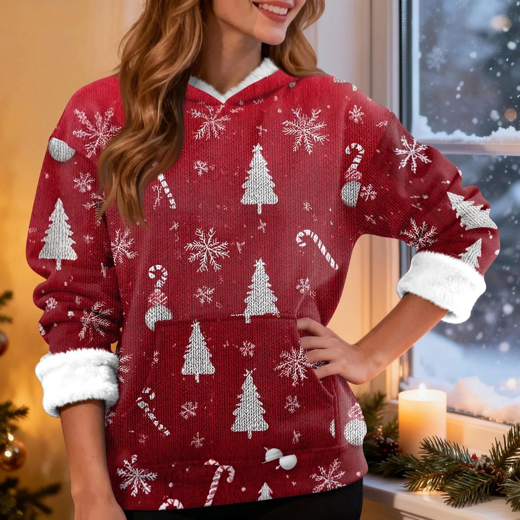 Женская модная повседневная толстовка с капюшоном и длинным рукавом с рождественским принтом