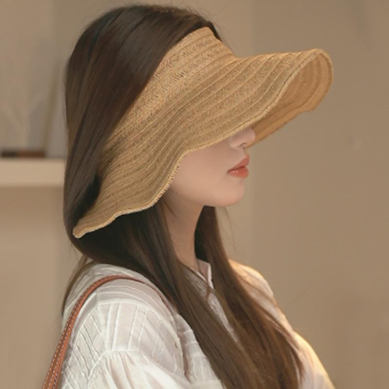 Большой козырек солнцезащитная шляпа с пустым верхом детская пляжная морская защита лица на все лицо от солнца отпуск складная соломенная шляпа