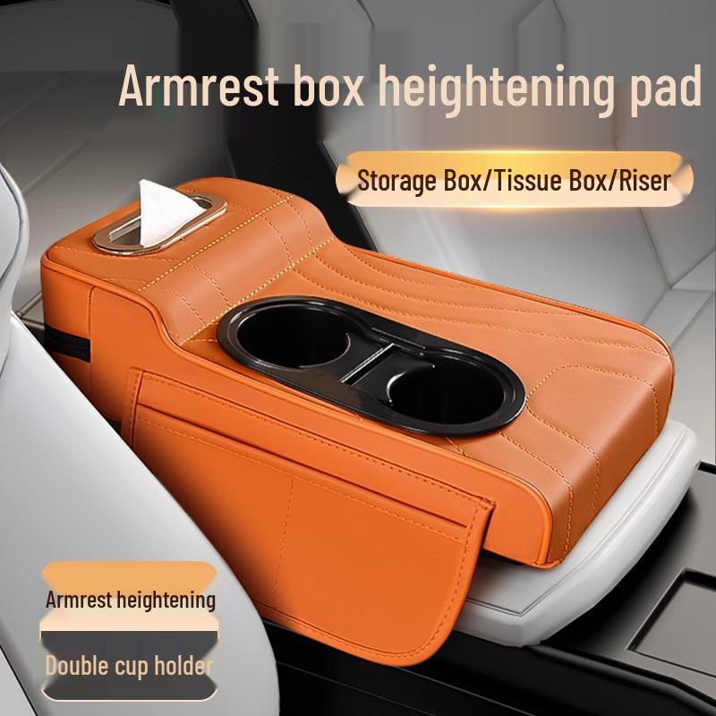 Чехол на подлокотник автомобиля из высококачественной кожи 2025 года с подставкой и двумя подстаканниками.