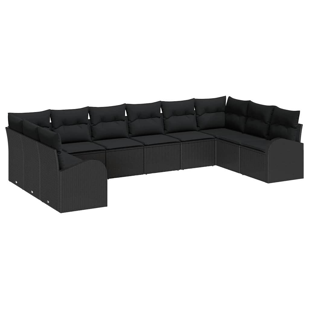 Garden Sofa Set with Cushions 10 pcs Black Poly Rattan