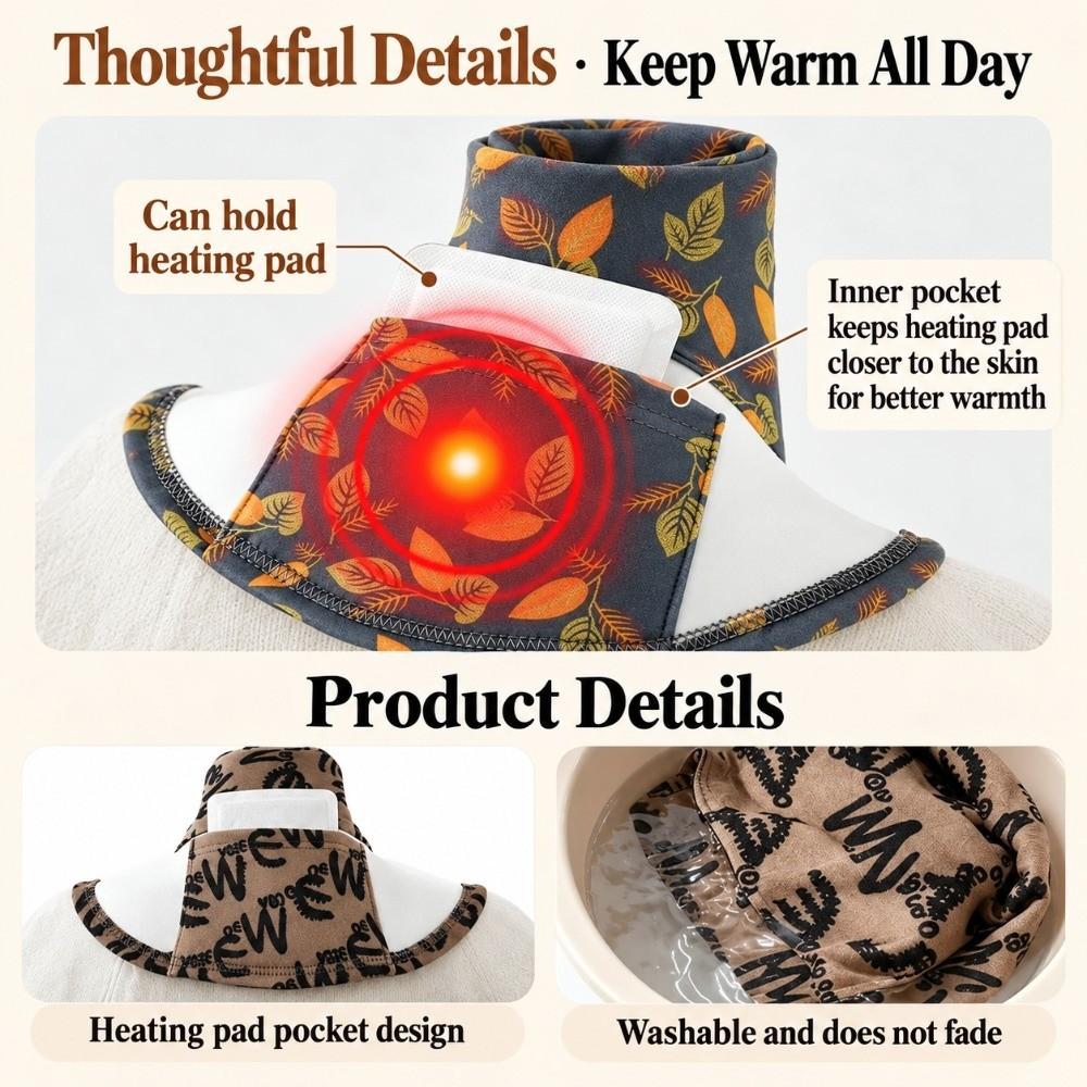 With Pocket Neck Warmer Scarf Khaki Letter Print Warm Neck Wrap Outdoor Cold Weather