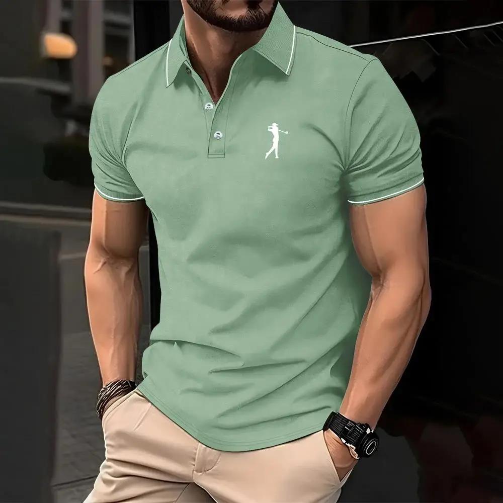 Stylish Men's Short Sleeve Polo Shirt with Golf Logo, Casual Slim Fit