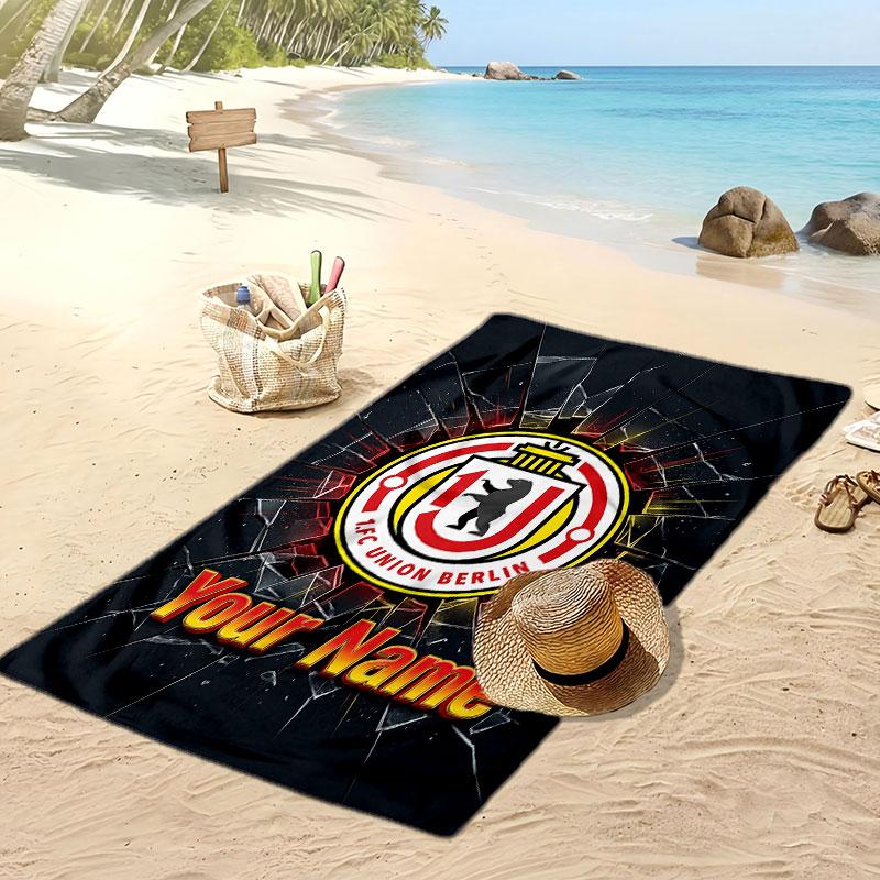 Union Berlin FC Personalized Printed Beach Towel Soccer Logo Support Custom Name Text Absorbent Towel For Sport Travel Special Gift