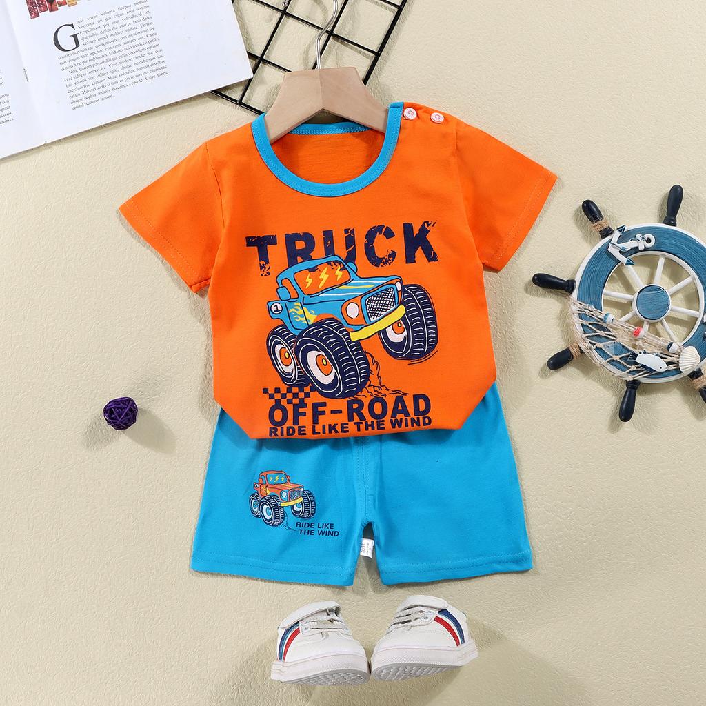 2023 Summer Cotton Children's Short Sleeve T-shirt Set Baby Short Sleeve Shorts Two-piece Set