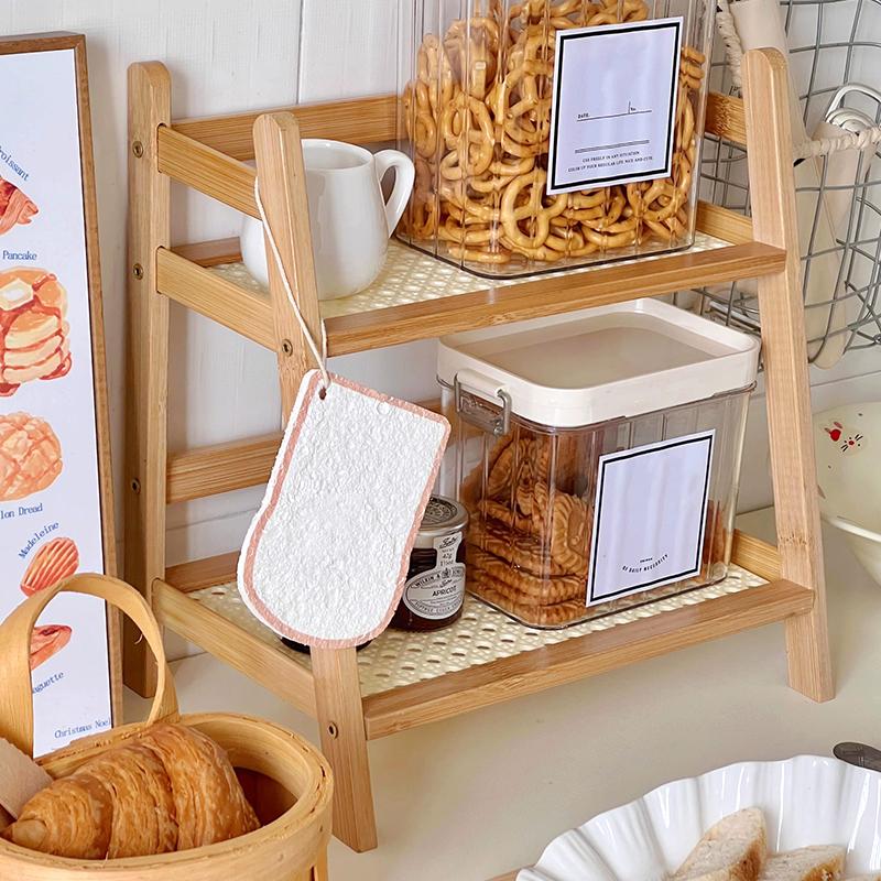 1Set Storage Rack Work Display Rack Kitchen 2-layer Bedroom Cup Holder Vine Weaving Storage Rack