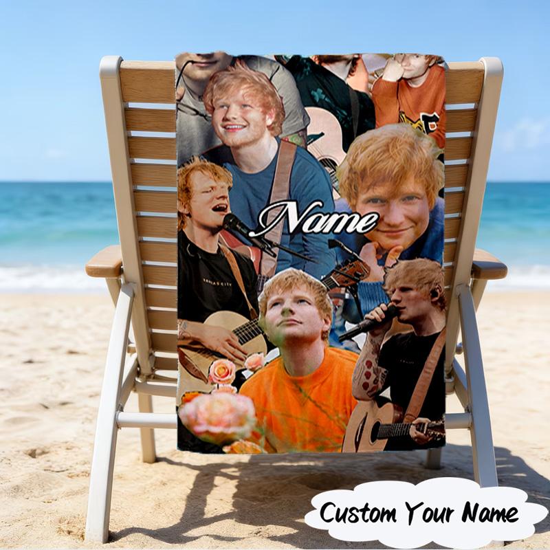 1PC Custom Name Beach Towel Ed Sheeran music Beach Towel, Suitable for Camping, Travel, Beach Accessories, Super Absorbent, Family Gift