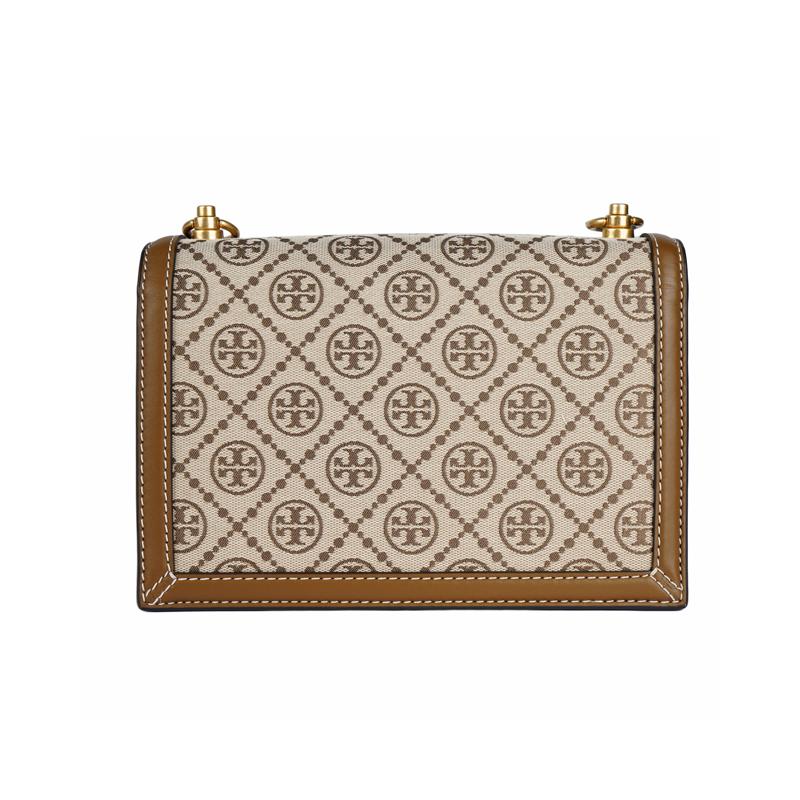Tory Burch T Monogram Jacquard Woven Leather Trimmed Shoulder Bag Small Women shoulder bag Hazelnut-Brown 135845-371