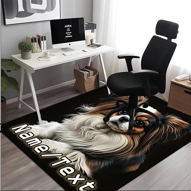 1PC Custom Name Papillon Dog Portrait Theme Floor Mat Ideal for Living Room, Game Rooms, Office, Bedroom,Floor Mat Playful Design