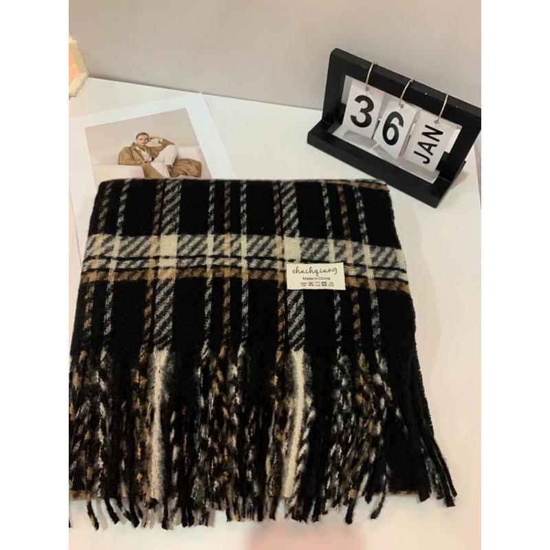 Women's Winter Red Plaid Scarf, Korean Style Shawl, Thick Dual-Use Neck Warmer for Men and Women