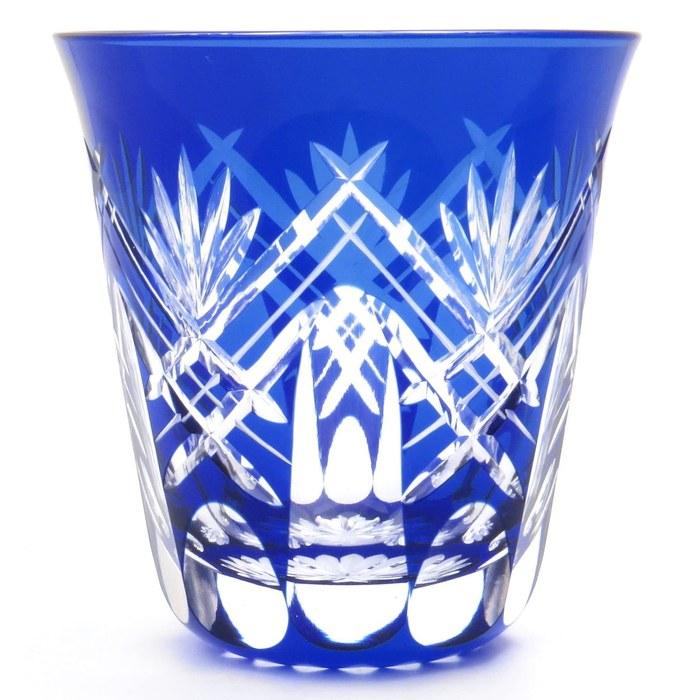 Sumida Edo Kiriko Edo Kiriko Glass Shochu Glass Tumbler (with Gift Box) Kasanekengayabari (Indigo) Approx. 290ml Made in Japan KY-44 Blue