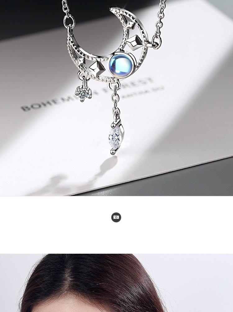 925 Silver Moon Crystal Chain Necklaces For Women Luxury Quality Fine Jewelry Ladies Jewellery