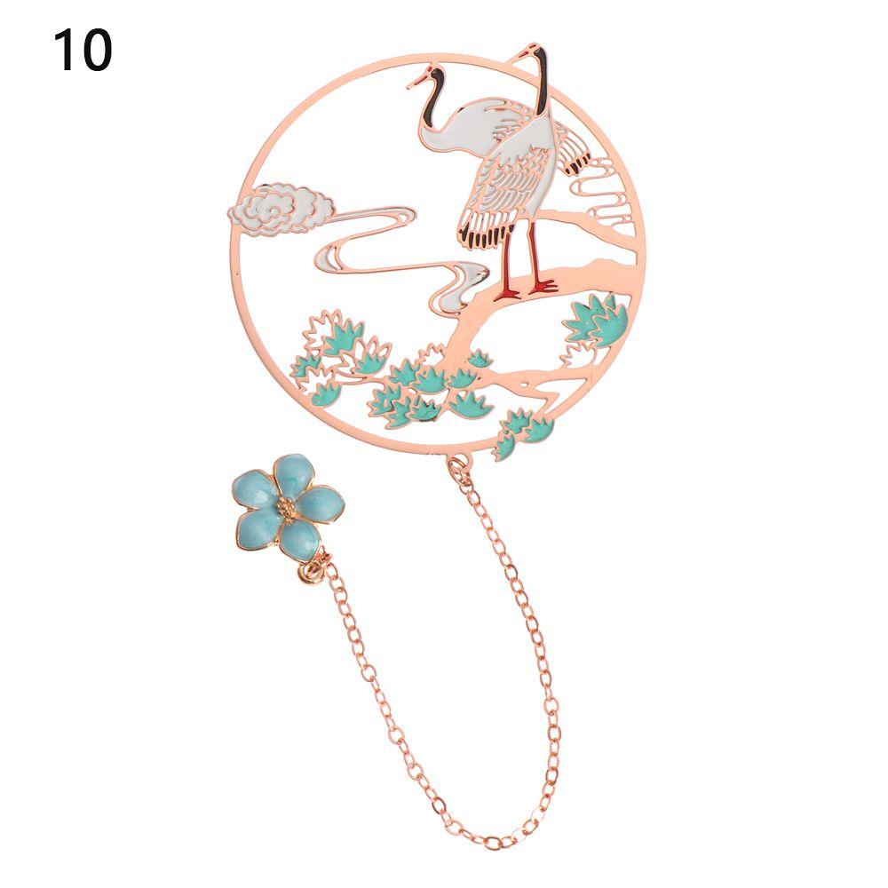 Chinese Style Koi Pendant Peacock Tassel Brass Bookmark Group Fan Shape Book Clip Pagination Mark