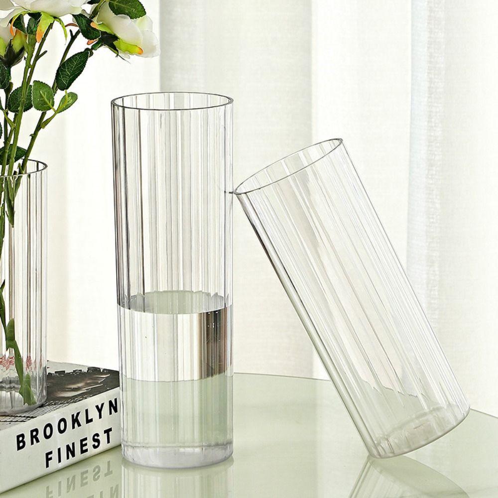 Modern Acrylic Cylinder Vase Striped Style Decorative Bottles Restaurant Centerpiece