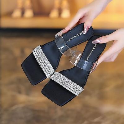 Босоножки на высоком каблуке в стиле феи 2025 года, французские новые, особой формы и темперамента, односложные, со стразами, летние тапочки