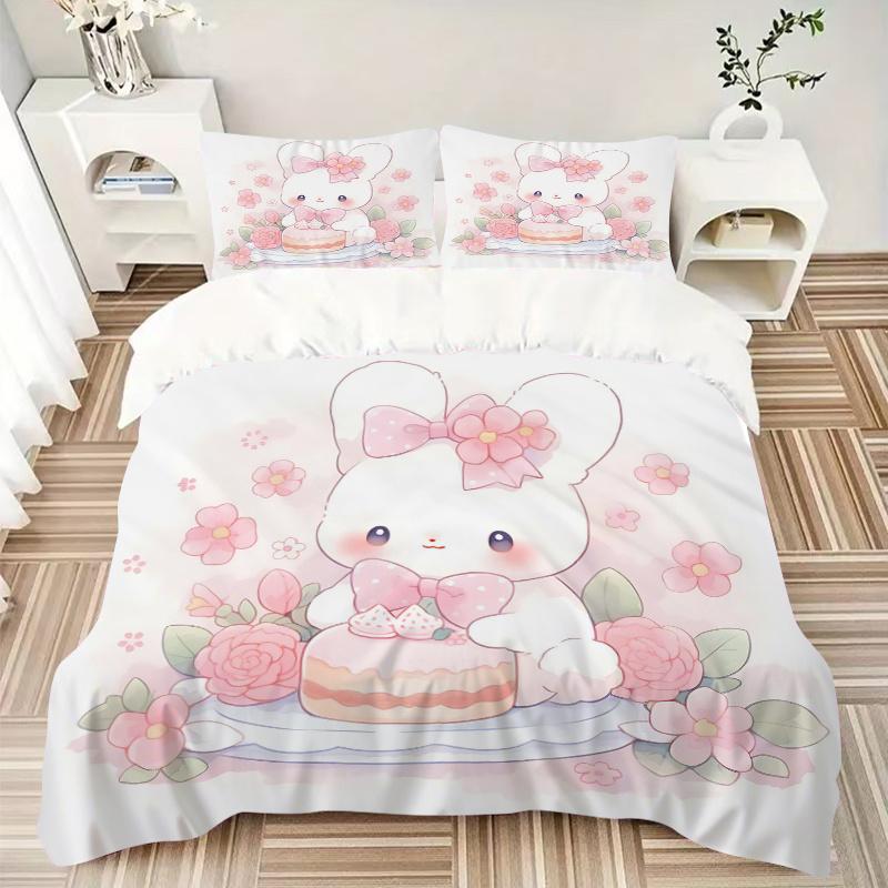 3pcs Cake and Cute Bunny Print Cover Set Ultra Soft, Breathable, and Comfortable Bedding with Stylish Design for Bedroom and Guest Room Decor 1 C