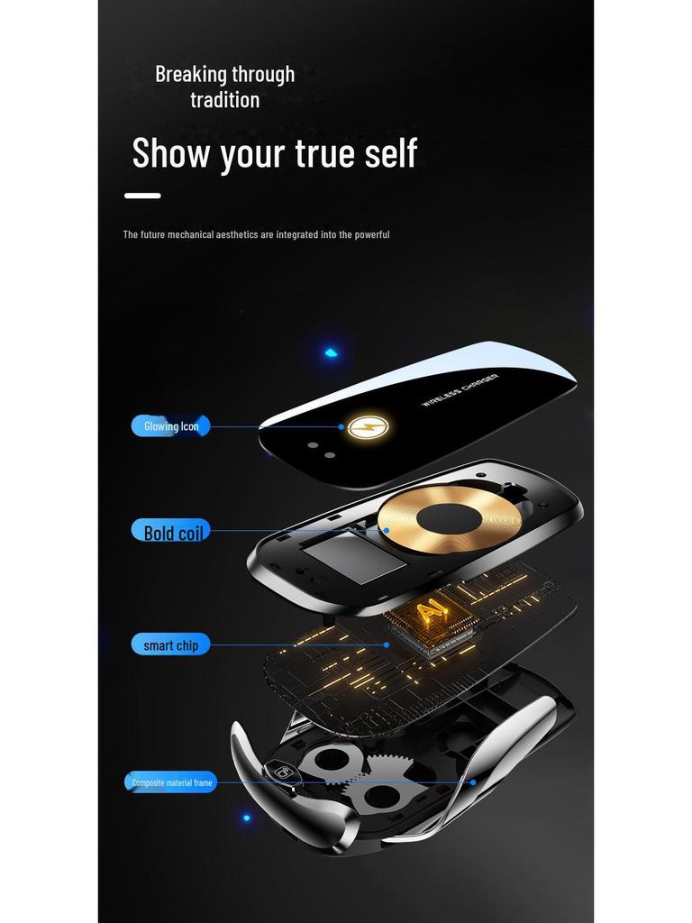 Smart Wireless Charging Car Phone Holder with Auto-Sensing Open/Close for Navigation