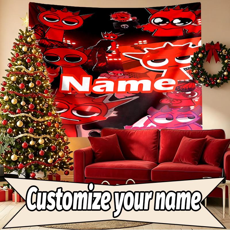 Custom Name Personalized Sprunki Game Print Tapestry, Wall Art Decor, Bedroom, Dorm, Apartment, LivingRoom, Party Backdrop, Gift for Birthday